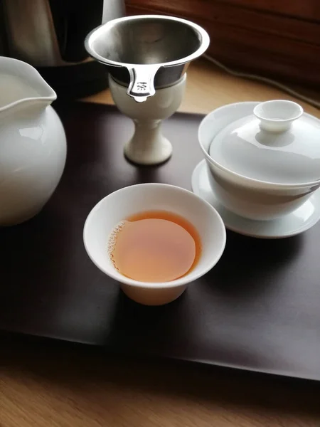 Vertical Shot Tea Sugar Teapot Tray — Stock Photo, Image