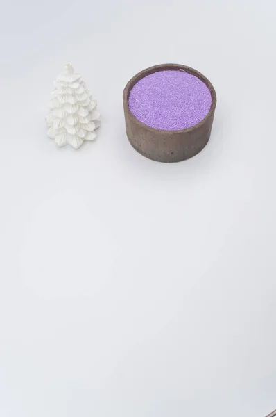 Fundo Decorativo Natal Com Abeto Vaso Com Areia Magenta Uma — Fotografia de Stock