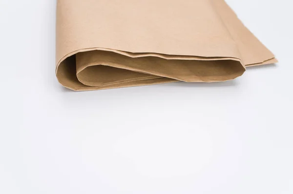 Natural Food Paper Bag Folded White Surface Text Space — Stock Photo, Image