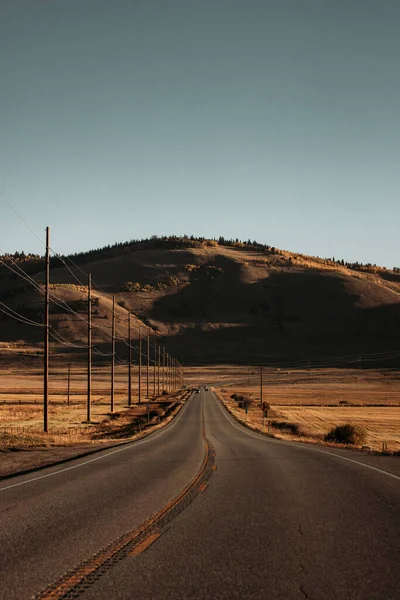 Uma Estrada Asfalto Entre Campos Dourados Verão — Fotografia de Stock