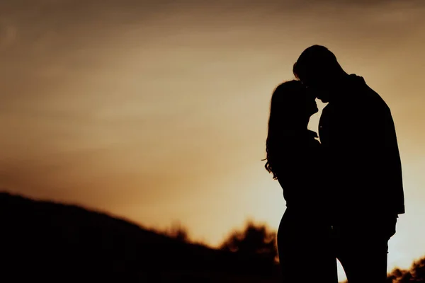 Eine Silhouettenaufnahme Eines Romantischen Paares Das Einen Intimen Moment Einem — Stockfoto