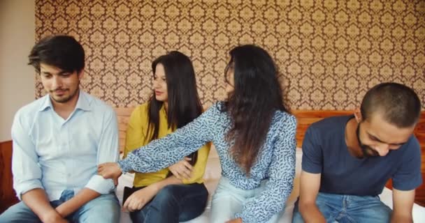 Group Friends Sitting Together Home — Vídeos de Stock