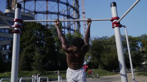 African American Man Doing Sport Exercise Outdoor — стоковое видео