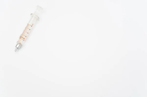 Une Seringue Injection Isolée Sur Fond Papier Blanc Avec Espace — Photo