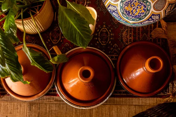 Top View Moroccan Tableware Tagine — Stock Photo, Image