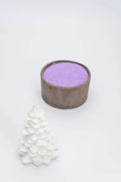 Fundo Decorativo Natal Com Abeto Vaso Com Areia Magenta Uma — Fotografia de Stock