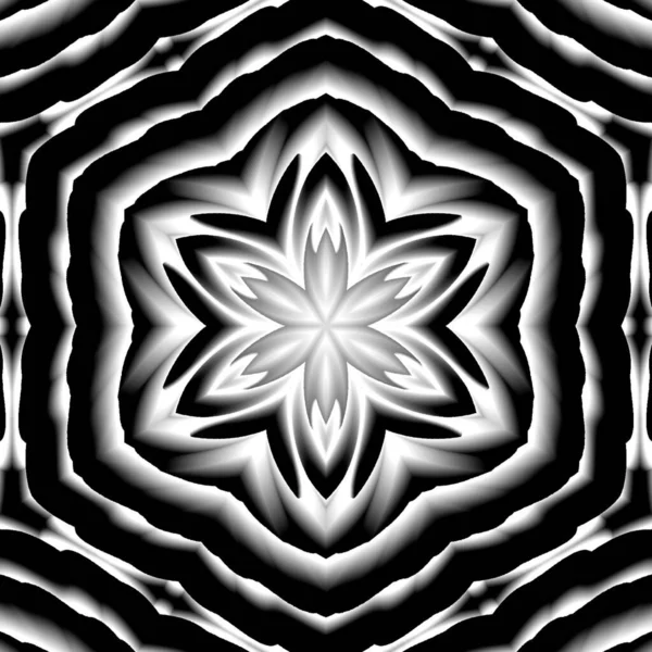 Fekete Fehér Kaleidoszkópos Mandala Mintás Háttér — Stock Fotó