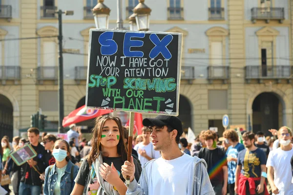 Torino Italy Sep 2021 Fridays Future Глобальний Страйк Проти Зміни — стокове фото