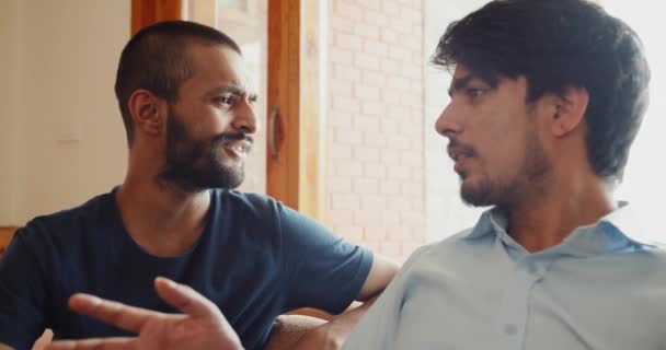 Two Indian Men Sitting Together Home — Vídeos de Stock