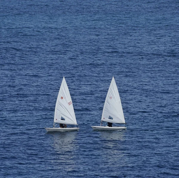 Dois Veleiros Mar Ondulado Durante Dia — Fotografia de Stock