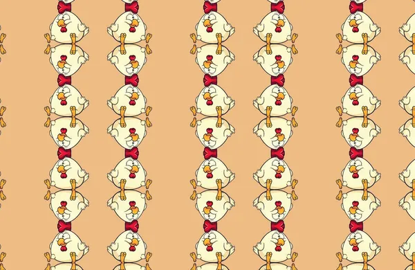 茶色を背景にした鶏の創造的なシームレスなパターンのイラスト — ストック写真