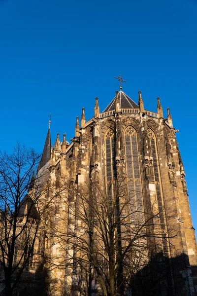 Catedral Aquisgrán Amanecer Con Cielo Azul Claro — Foto de Stock