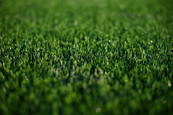 Närbild Grön Konstgräs Yta Fotbollsplan Europeiska Fotbollsplan Med Konstgräs — Stockfoto