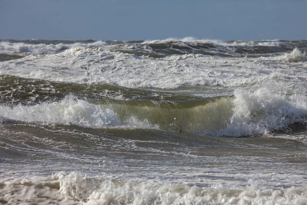 Vlny Severního Moře Bílým Vřetenem Před Modrou Oblohou — Stock fotografie