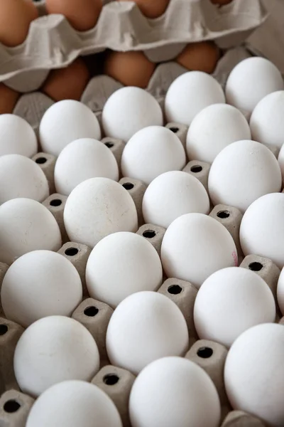 Κουτιά Αυγών Από Χαρτόνι Αυγά Κότας — Φωτογραφία Αρχείου