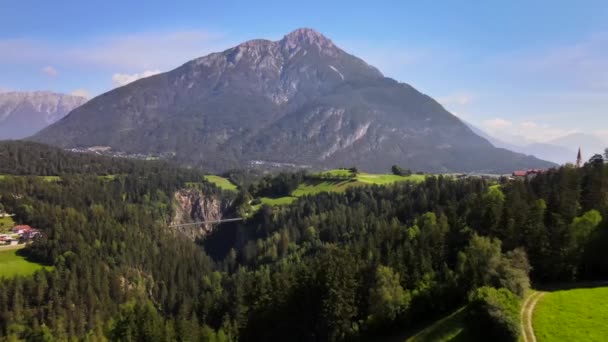 Panoramic View Plain Forest Mountains Background — Stock Video