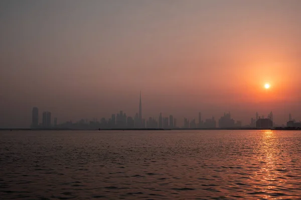 Красивый Горизонт Дубая Время Живописного Заката — стоковое фото