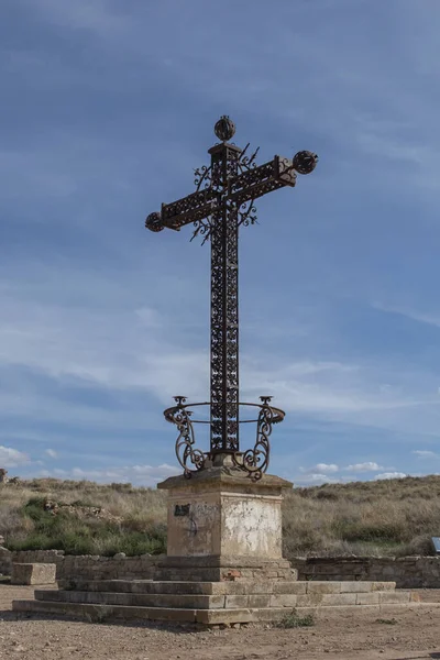 Belchite Espagne Sept 2021 Plan Vertical Une Croix Métal Vieille — Photo