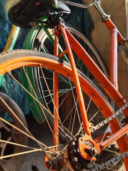 Nærbilde Detaljer Oransje Sykkel – stockfoto