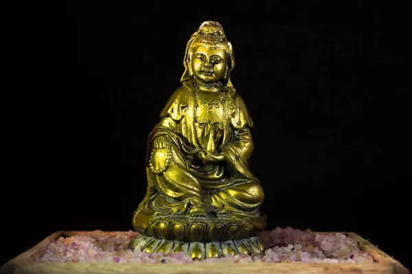 Budda Figurine Isolated Dark Black Background — Stock Photo, Image