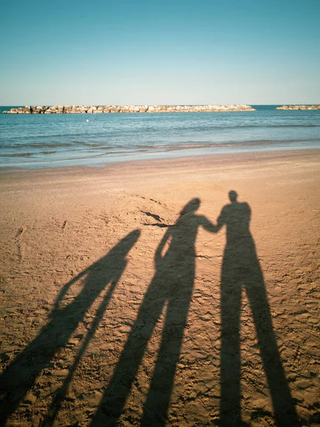 Shadow Three People Sand Beach Summer — Stock Photo, Image