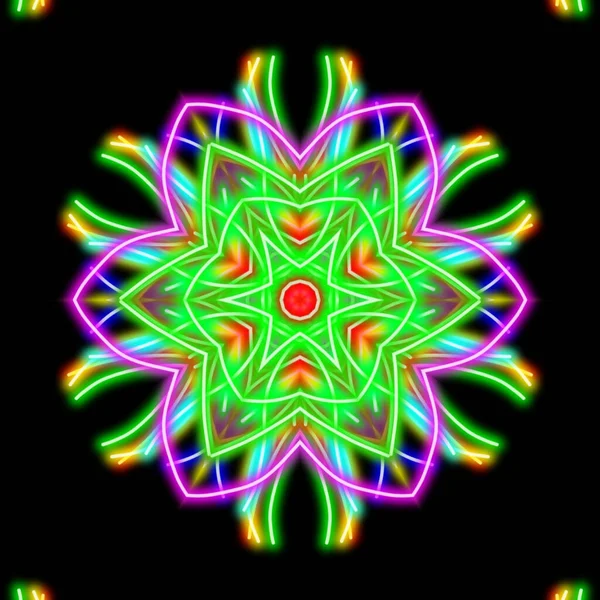 Een Abstract Bloemenpatroon Gemaakt Van Kleurrijke Neon Laserlichten — Stockfoto