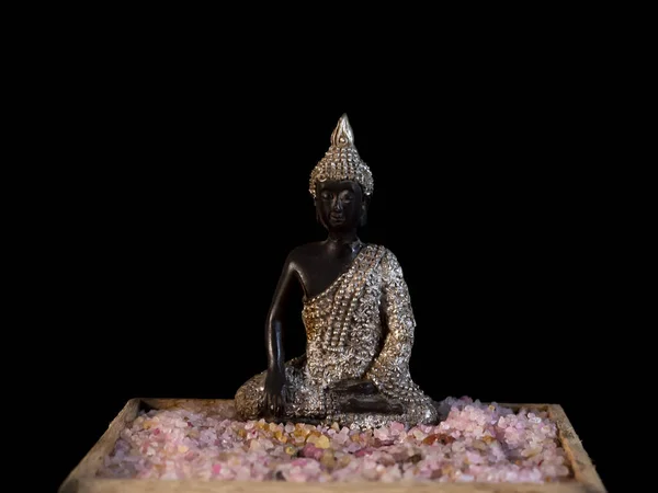 Figura Buda Aislada Sobre Fondo Negro Oscuro — Foto de Stock