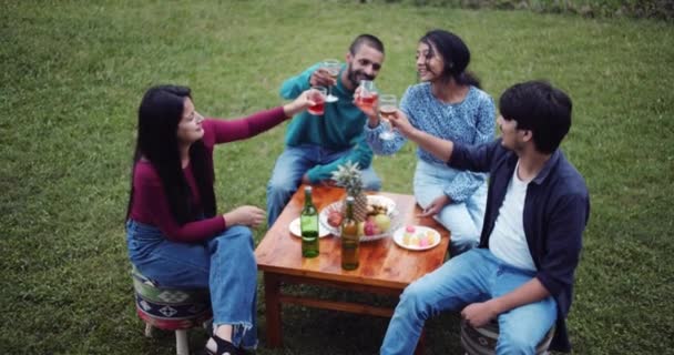 公園でのピクニックを楽しんでいる友人のグループ — ストック動画
