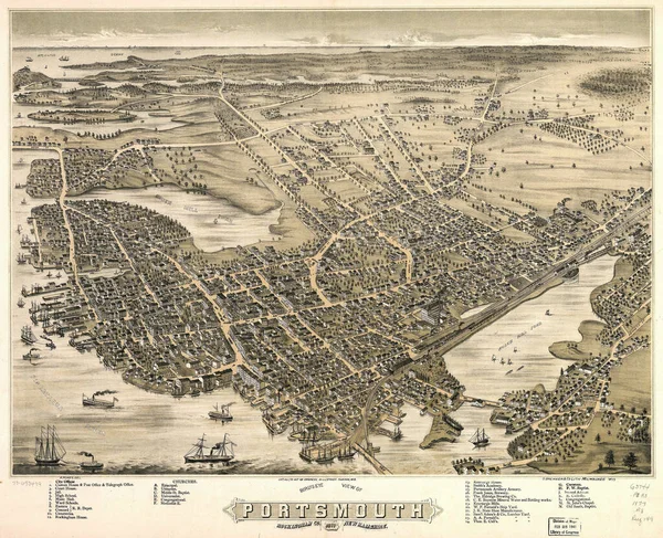 新罕布什尔州Rockingham 的Portsmouth鸟瞰图 国会图书馆 — 图库照片