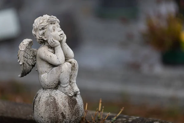 Closeup Small Stone Statue Angel Lowyat Cemetery City Limoges France — Stock Photo, Image