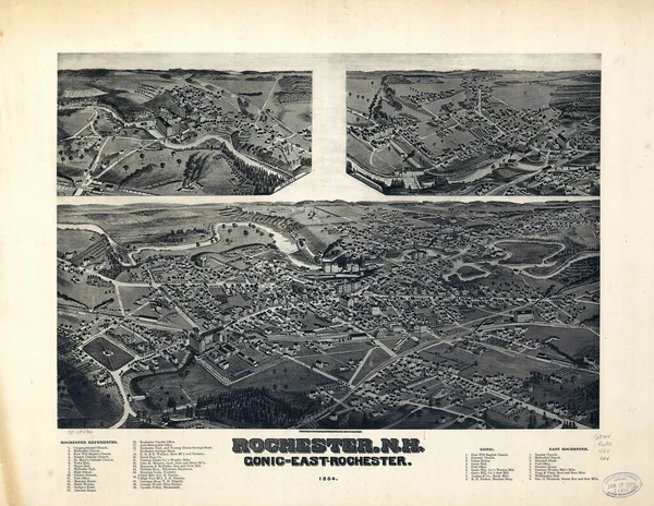 ロチェスターのアンティーク地図ニューハンプシャー1884年 — ストック写真