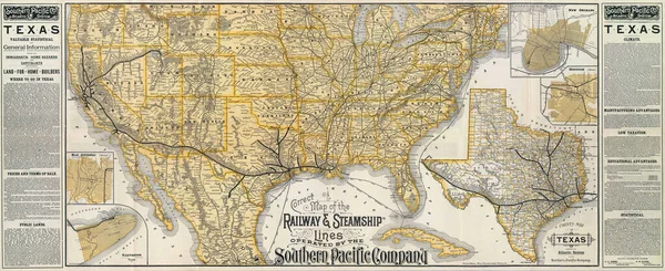 南太平洋会社が運行する鉄道及び蒸気船の路線図 — ストック写真