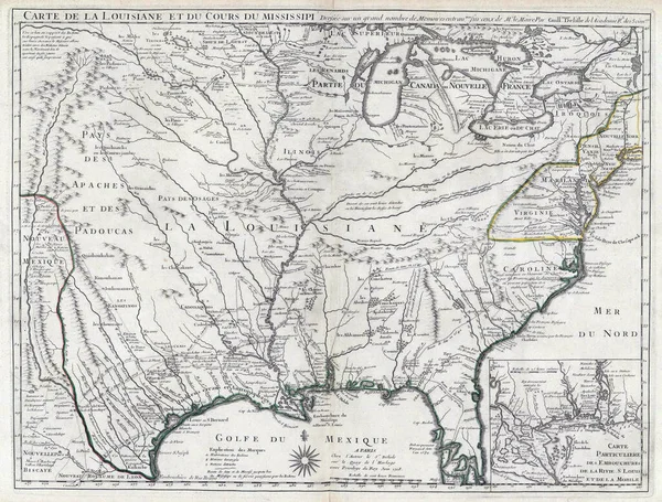 Illustrazione Della Vecchia Mappa Ottocentesca Della Louisiana Francese — Foto Stock