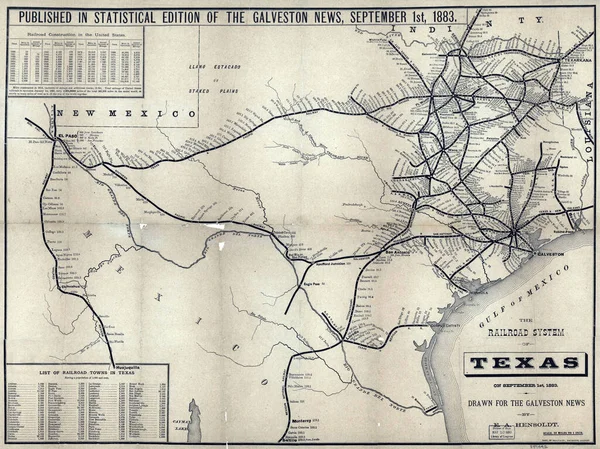 米国テキサス州の19世紀の古い地図のイラスト — ストック写真
