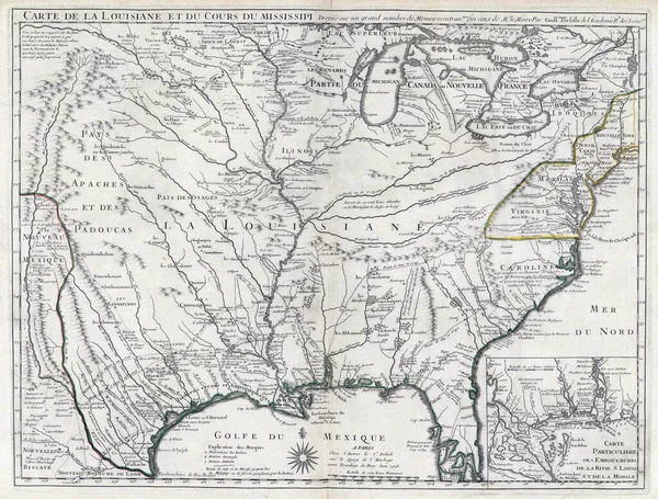 Illustration Old 19Th Century Map French Louisiana Stock Picture