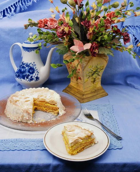 Traditional Italian Diplomatic Cake Sponge Biscuit Puff Pastry Cream — Stock Photo, Image