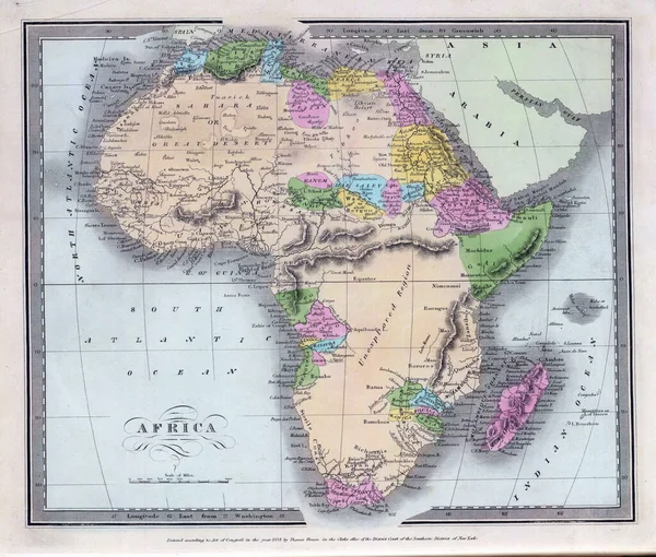 Afrika Nın Ilk Güzel Haritası Spekülatif Maravi Gölü Dağları 1834 — Stok fotoğraf