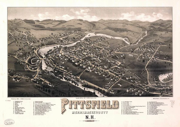 ニューハンプシャー州ピッツフィールドの歴史地図 1884年 — ストック写真
