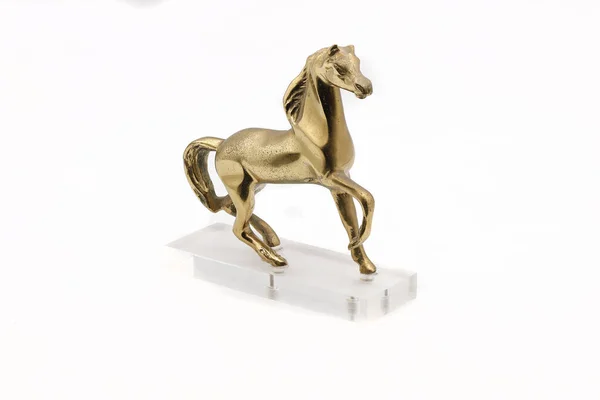Belo Cavalo Bronze Antigo Fundo Branco — Fotografia de Stock