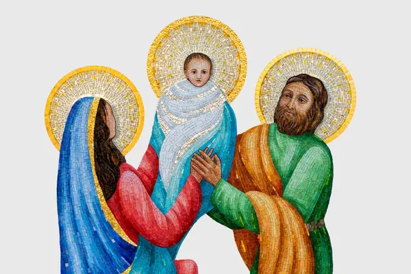 Ένα Μωσαϊκό Του Ιησού Χριστού Μαρία Και Τον Ιωσήφ Απομονωμένες — Φωτογραφία Αρχείου