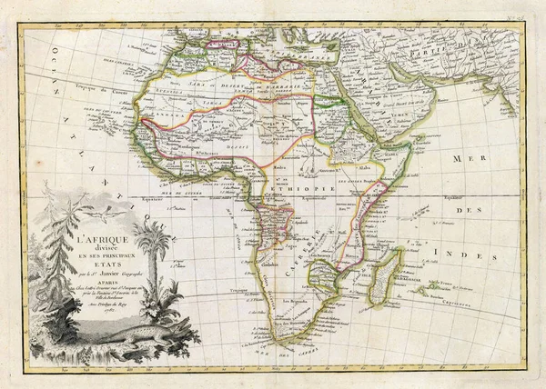 Illustrazione Della Vecchia Mappa Dell Africa Del Xix Secolo — Foto Stock