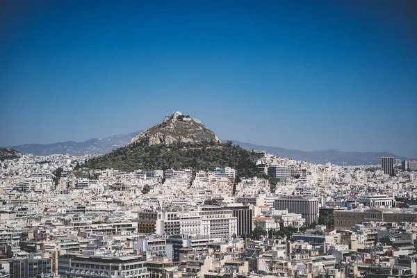 Die Antike Stadt Athen Und Der Berg Lycabettus Einem Sonnigen — Stockfoto