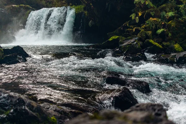 Long Exposure Shot Waterfall Flowing River Woods — Stock Photo, Image