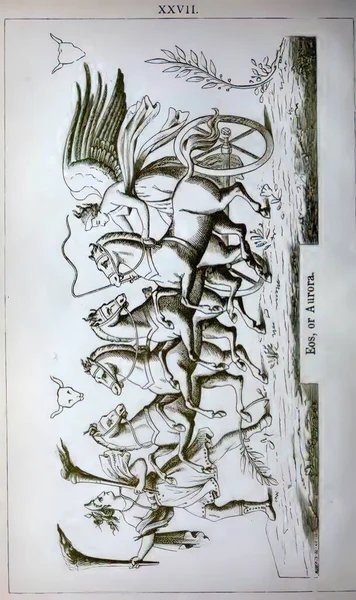 Иллюстрация Богини Рассвета Эоса Колеснице Запряженной Лошадьми — стоковое фото