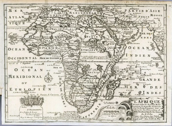 Illustrazione Della Vecchia Mappa Dell Africa Del Xix Secolo — Foto Stock