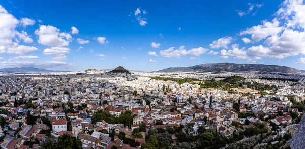 Eine Panaromatische Aufnahme Von Athen Griechenland Mit Der Schönen Akropolis — Stockfoto