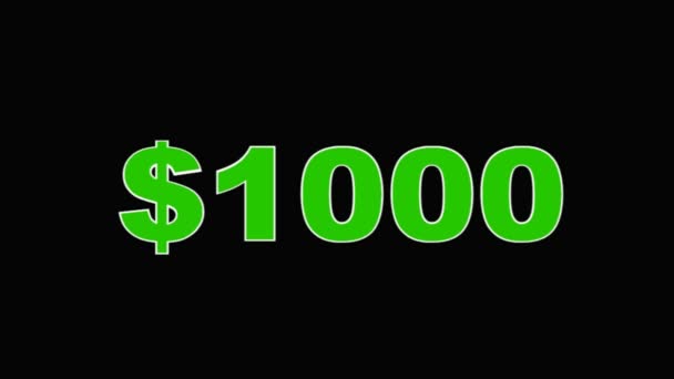 Animação Brilhante Inscrição Piscando 1000 Dólares — Vídeo de Stock