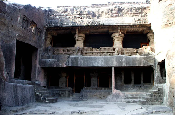 Uma Bela Vista Templos Cavernas Degraus Entrada Ellora Maharashtra Índia — Fotografia de Stock