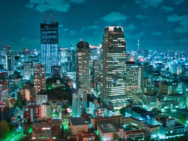 Widok Powietrza Drapacze Chmur Ulice Tokio Japonia Nocy — Zdjęcie stockowe