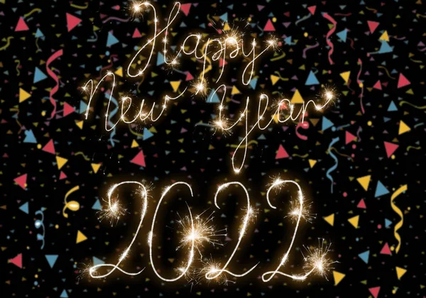 Brilhante Brilhante Feliz Ano Novo 2022 Texto Com Confete Festivo — Fotografia de Stock